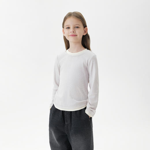 【云朵软弹】马克珍妮女童假两件针织T恤 儿童上衣秋装新款551212 商品图1