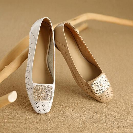 【预售5天】牛皮版~法式复古洞洞镂空凉鞋女夏季真皮透气粗跟单鞋LG&221-823 商品图4