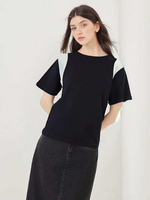 【诗铭洛可】W827短袖T恤撞色螺纹上衣B19-3 商品图0