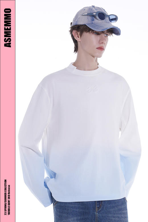 启世录TIWILLTANG•“糖水日记 ”夏日多巴胺水洗蓝粉白色渐变长袖T恤 商品图5