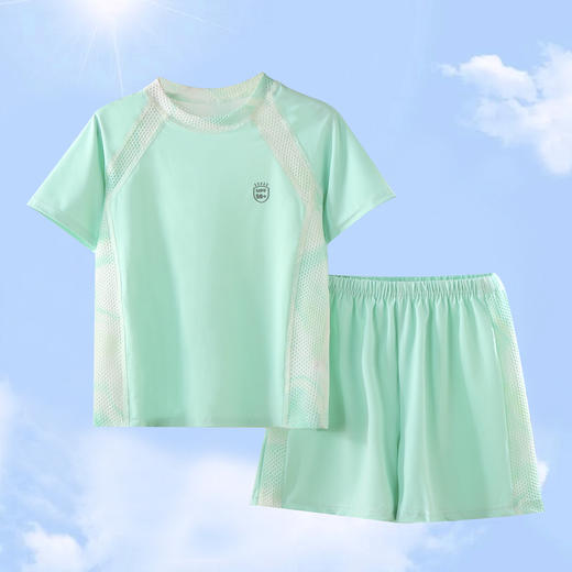 【潮童速干T恤套装，自然会呼吸~】儿童夏季运动套装 莱赛尔网面透气速干 男女宝宝户外短袖短裤-QA 商品图3