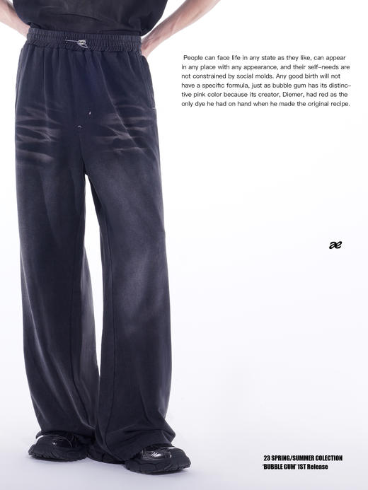 ASMEMMO咦哇•蓝灰水洗棉渐变晕染牛仔裤休闲直筒拖地卫裤男宽松 商品图1