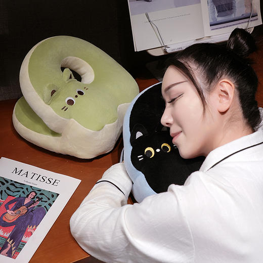 自然醒翘尾猫冰丝豆豆双面午睡枕学生桌上趴趴枕儿童抱枕办公室大人午休神器QYL 商品图12