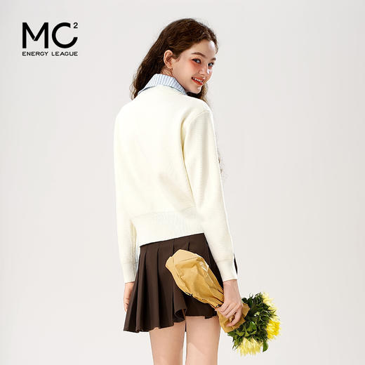 女装牛仔衬衫领拼接毛衣开衫-9115M5212381 商品图3