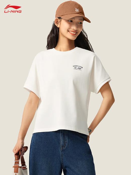 李宁（LI-NING）潮流运动短袖T恤衫女2025秋季圆领文化衫AHSV464 商品图1