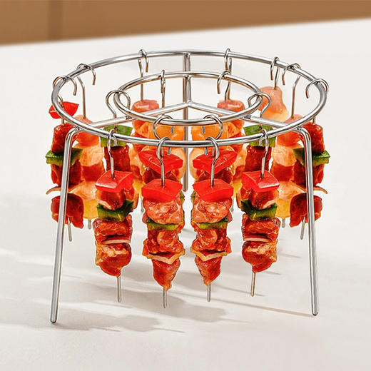 【无需翻面，易洗不易沾】空气炸锅烧烤架 不锈钢家用烤肉串架 多功能烤架 双层空气炸锅架-QA 商品图1