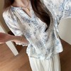 清冷温柔淡雅花楹高比例天丝水滴珠链碎花衬衫V领气质小衫 商品缩略图0