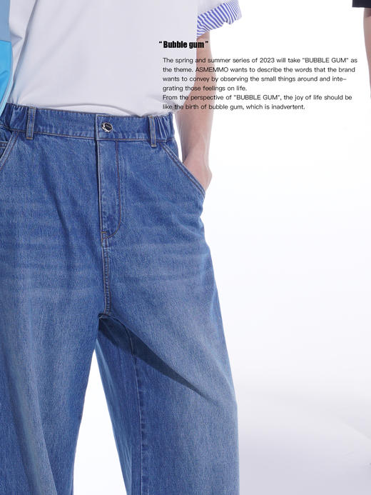 ASMEMMO咦哇•“加州仲夏”水洗拖地开叉牛仔裤宽松阔腿休闲长裤 商品图1