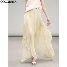 COCOBELLA温柔风不规则大摆半身裙度假风印花仙女半裙HS3120