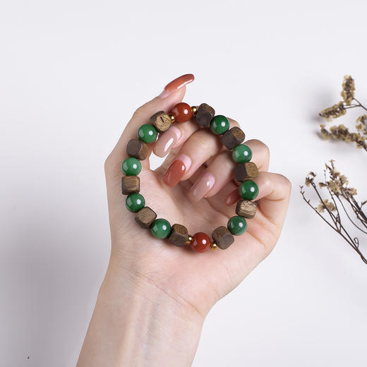 xy0442沉香+碧玉南红方形珠手串 商品图6