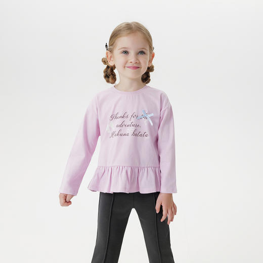 马克珍妮女童优雅蝴蝶结字母花边T恤宝宝上衣2025秋装新款551193 商品图1