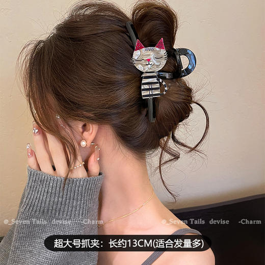 【9.9福利价❗可爱小猫发夹】点缀吸睛卡通小猫，软萌治愈，13cm超大号发量再多也夹的住，四季ins高级感鲨鱼夹后脑勺抓夹Q萌头饰QQ 商品图5