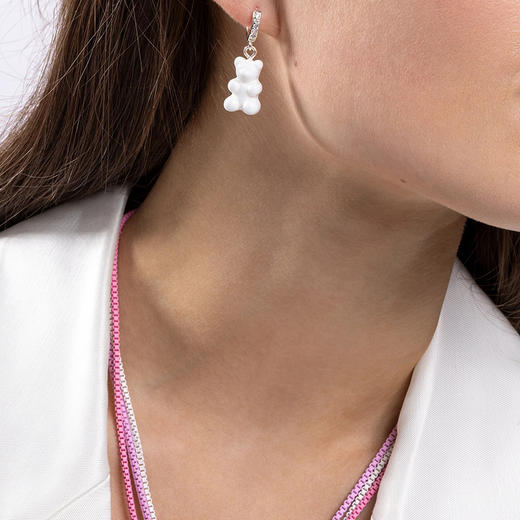 订购6周到｜CRYSTAL HAZE-Nostalgia Bear Hoop-pave-白色小熊 单只 耳环（银色环扣） ［挪威设计师］ 商品图1