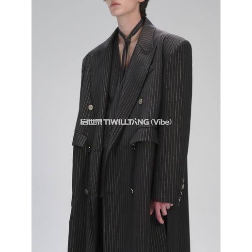 启世录TIWILLTANG“虚澜枕梦”低调奢华条纹贴袋无领西装套装 商品图2