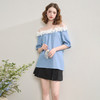 法式浪漫田园花瓣领插肩袖软牛仔衬衫女夏季宽松衬衣V1350837 商品缩略图1
