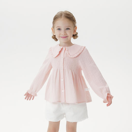 马克珍妮女童甜美娃娃领衬衫 宝宝纯棉衬衣2025年秋装新款551651 商品图1