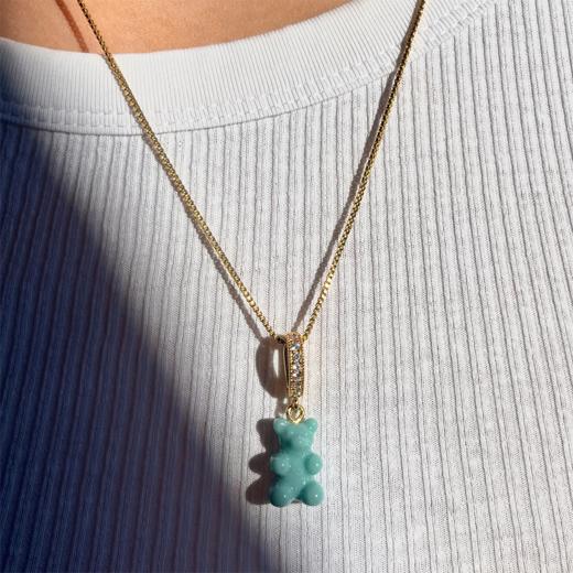 订购4周到｜CRYSTAL HAZE-Nostalgia Bear-pave-薄荷色小熊 吊坠（金色环扣）［挪威设计师］ 商品图1