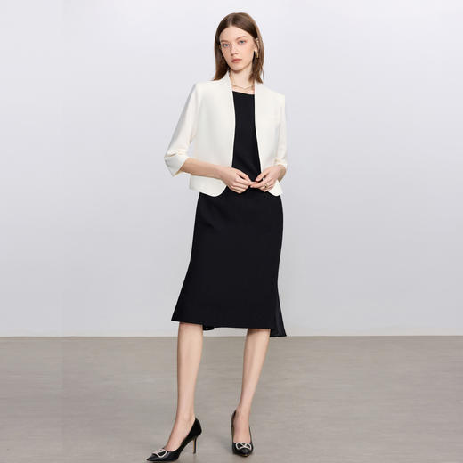 IWY/简约米白色无领西装外套女新款一粒扣职业装套装经理律师工作服C2341+Q1435 商品图2