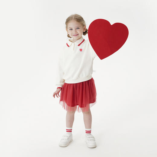 马克珍妮女童爱心polo领软糯卫衣宝宝套头衫2025年秋装新款551179 商品图2
