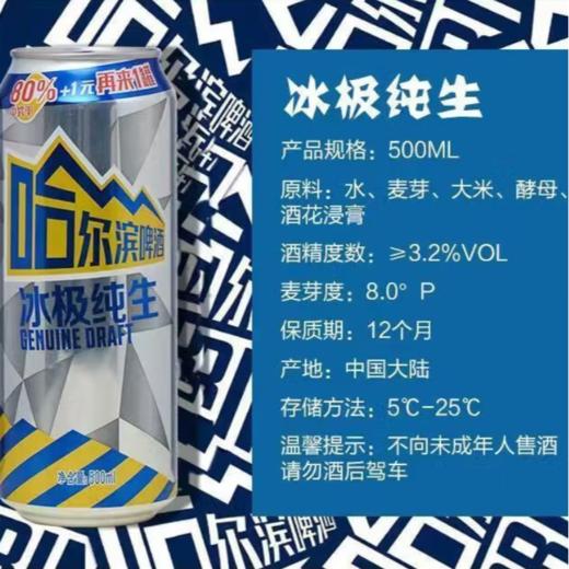 哈尔滨 8°P冰极纯生啤酒 500ml*12听/箱 商品图2