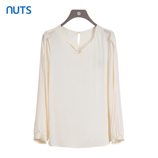NUTS米杏色时尚通勤桑蚕丝宽松显瘦长袖套头衬衫女428012220 商品图0