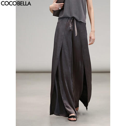 COCOBELLA肌理缎面飞片开叉阔腿裤女垂坠休闲直筒裤PA0013-3 商品图0