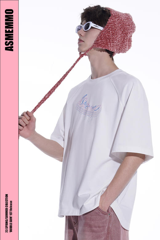 ASMEMMO咦哇•幻像重叠logo印绣花T恤男夏季简约纯色打底短袖潮流 商品图5