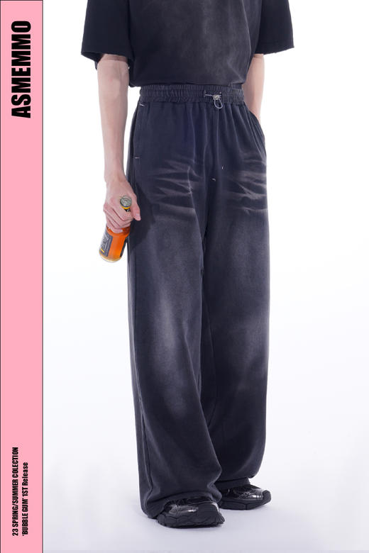 ASMEMMO咦哇•蓝灰水洗棉渐变晕染牛仔裤休闲直筒拖地卫裤男宽松 商品图4