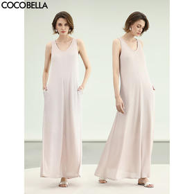 COCOBELLA慵懒风银葱针织连衣裙百合粉无袖背心式长裙FR3197