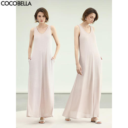 COCOBELLA慵懒风银葱针织连衣裙百合粉无袖背心式长裙FR3197 商品图0
