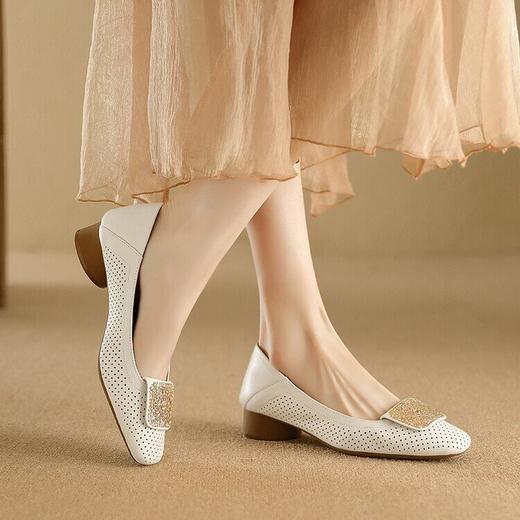 【预售5天】牛皮版~法式复古洞洞镂空凉鞋女夏季真皮透气粗跟单鞋LG&221-823 商品图3