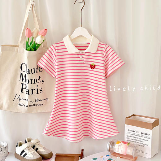 【运动风条纹连衣裙，A类品质，柔软舒适】女童夏装短袖甜美 宝宝条纹学院风公主裙 女孩短袖夏季睡裙连衣裙-QA 商品图2