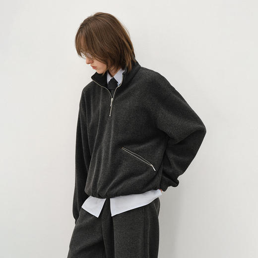 714street老钱风穿搭上衣秋冬新款银狐绒毛巾料半拉链立领卫衣男 商品图1