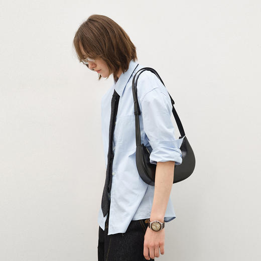 714street精梳高密纯棉微宽松蓝色长袖衬衫男女秋季新款miu系穿搭 商品图1