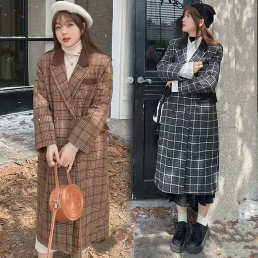 双十二福利！【诗铭洛可】XC7647时尚大衣格子宽松大码秋冬夹棉外套 商品图0