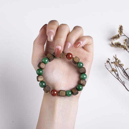 xy0442沉香+碧玉南红方形珠手串 商品图5