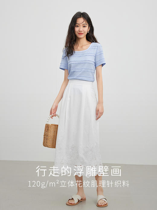 【专属特价】熙世界薄款针织T恤女短袖2025夏新款法式方领上衣时尚短款小衫 商品图2