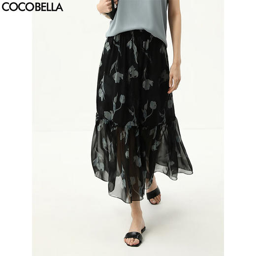 COCOBELLA清雅植物花卉捏褶半身裙女夏度假风气质长裙HS7080 商品图0
