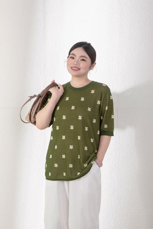 48小时发货【浮光针织衫】🌱穿出清爽感！法式提花点缀，薄款针织，宽松版型，舒适透气，松弛简约风，套头针织衫 商品图5