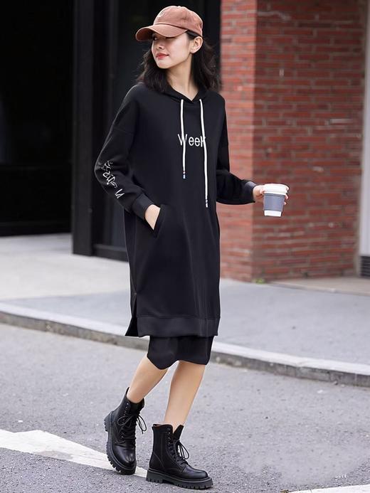 【诗铭洛可】0381加绒连帽中长卫衣裙A9-4 商品图0