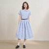 西遇学院风蓝色格纹短袖衬衫连衣裙女秋季收腰百褶长裙V2451101 商品缩略图1