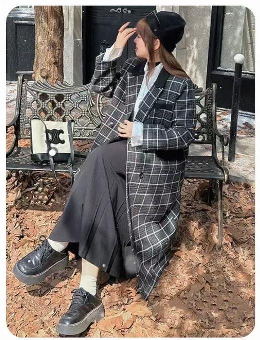 双十二福利！【诗铭洛可】XC7647时尚大衣格子宽松大码秋冬夹棉外套 商品图1