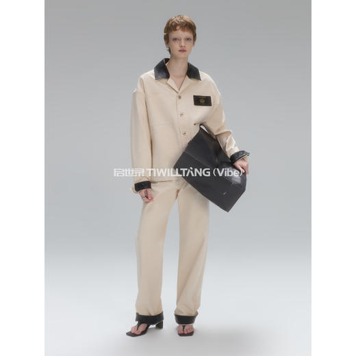 启世录TIWILLTANG“崛隙间境”纯棉透气帆布拼皮长裤 商品图2