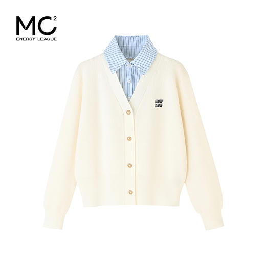 女装牛仔衬衫领拼接毛衣开衫-9115M5212381 商品图4