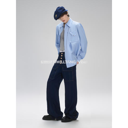 启世录TIWILLTANG“构域秩焕”舒适透气百搭宽松立体门襟结构衬衫 商品图1