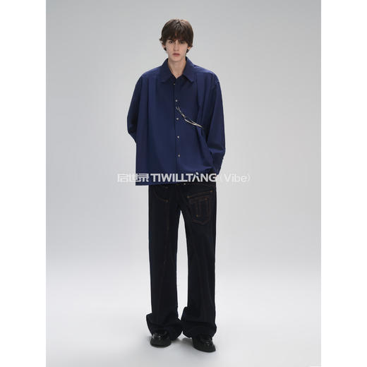 启世录TIWILLTANG“哲焕绅度”龙骨链慵懒风垂感衬衫男 商品图1