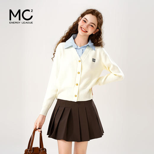 女装牛仔衬衫领拼接毛衣开衫-9115M5212381 商品图1