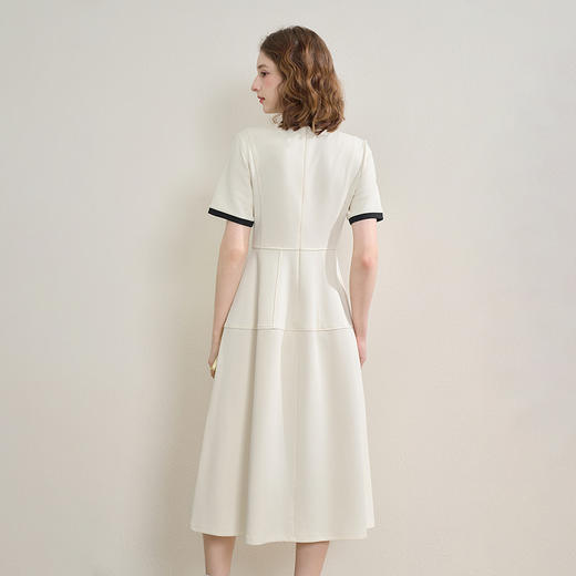 优雅文艺风撞色短袖连衣裙女夏季复古设计感中长裙V1450911 商品图4