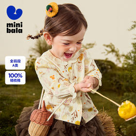 迷你巴拉女童长袖衬衫秋甜美法式纯棉翻领亲肤儿童上衣