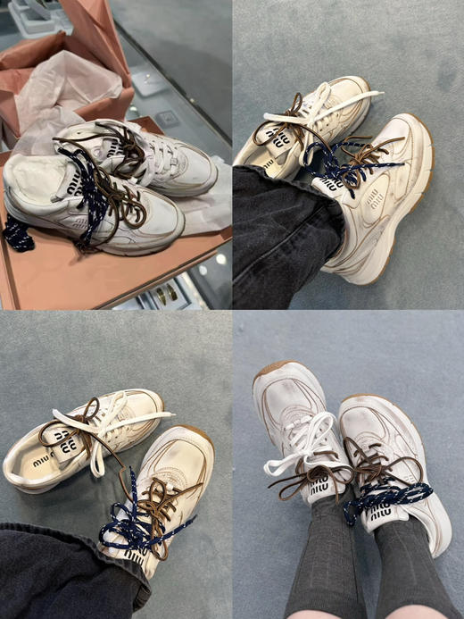 MIU-SH 530白皮擦色厚底运动鞋 商品图0